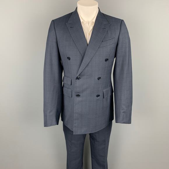 ERMENEGILDO ZEGNA Size 40 Navy Glenplaid Wool / Silk Double Breasted Suit - Picture 1 of 1